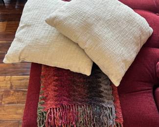 Lot # B30 - Cozy Neutral Beige Throw Pillows with Vibrantly Striped Ultra Soft Woven Blanket