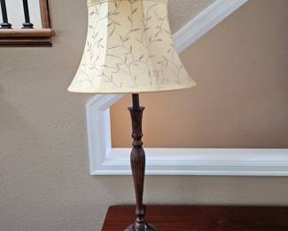 Lot # B22 - Elegant Wooden Table Lamp with Embroidered Leaf Pattern Shade Classic Vintage Style