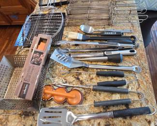 Lot # B45 - Large Selection of Grill Tools and Non-Stick Grill Liners BBQ Set