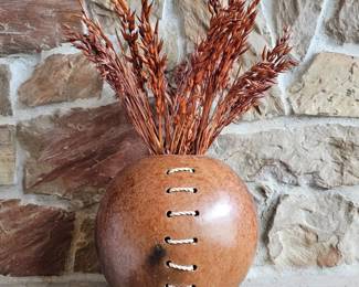 Lot # B20 - Rustic Handmade Ball Vase with Rope Stitch Detailing - Unique Home Decor