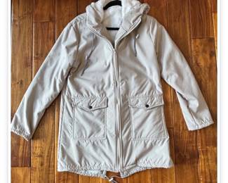 Lot # B102 - Cream Hooded Polyester Sherpa Fleece Lined Coat Medium