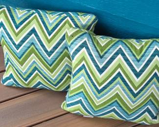 Lot # B41 - Sunbrella Outdoor Performance Fabric Cushions with Chevron Pattern in Blue and Green