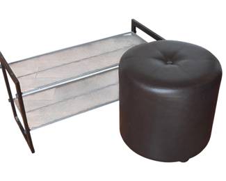Lot # B118 - Modern Mesh Metal Shoe Rack with Dark Brown Faux Leather Ottoman Stool