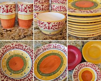 Lot # B64 - Target Home Stoneware Dinnerware Set with Vibrant Red, Yellow, and Patterned Plates