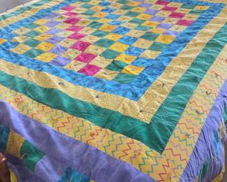 Lot # B160 - Vintage Handmade Colorful Patchwork Quilt with Hand-Tied Details