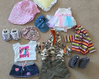 Lot # B172 - Build a Bear Clothing and Accessories Lot - Skechers Sneakers, Camo & Denim Caps, Tulle Dress & More