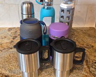 Lot # B77 - Stainless Steel Travel Mugs, Insulated Food Jars, Glass Water Bottles - Thermos, Ello, Contigo