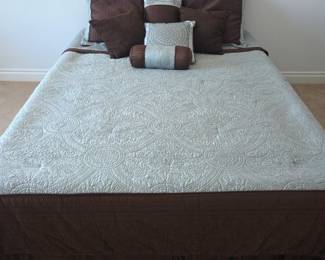 Lot # B168 - Elegant Brown and Blue Quilted Bedspread Set with Decorative Pillows
