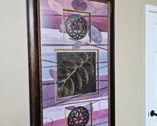 Lot # B19 - Decorative Framed Wall Art with 3D Leaf and Ornamental Bronze Accents in Purple Tones