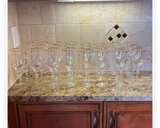 Lot # B48 - Lenox Monroe Crystal Gold Trimmed Wine Glasses Twisted Stem