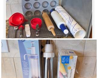 Lot # B79 - Huge Baking Tools Set with Muffin Pan, Cookie Sheets, Cooling Racks, Rolling Pins, Cake Decorating Supplies & More