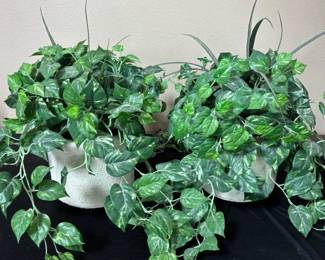 Lot # B37 - Realistic Artificial Pothos Plant Arrangements in Textured Stone Planters