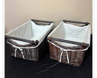Lot # B38 - Wicker Basket Set with Removable Fabric Liners and Wooden Handles
