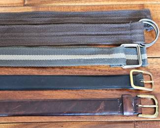 Lot # B141 - Men's Leather and Fabric Belts Lot with Brass Buckles Size 34/85