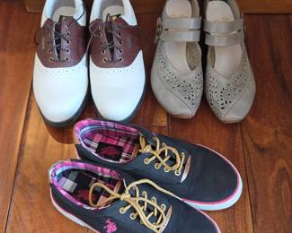 Lot # B103 - U.S. Polo Assn. Charile Black Canvas Casual Shoes, Plus Footjoy Golf Shoes & Rieker Antistress Mary Jane Pumps, 7.5