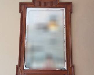 Lot # B148 - Vintage Art Deco Style Wood Framed Wall Mirror with Classic Stepped Corners, Reeded