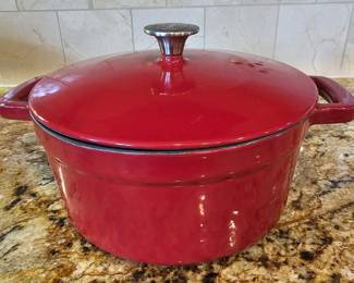 Lot # B68 - Food Network Red Enameled Cast Iron Dutch Oven with Metal Knob