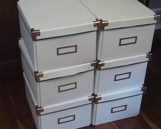 Lot # B209 - Ikea Kassett White Cardboard Storage Boxes with Metal Corner Reinforcements and Label Holders