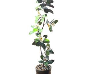 Lot # B39 - Realistic Artificial Magnolia Tree in Decorative Ceramic Pot with River Rocks