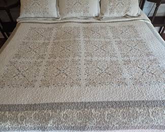Lot # B135 - Home Classics Geneva King Size Natural Cotton Bedspread & Pillow Covers with Intricate Piecing & Crafted Details