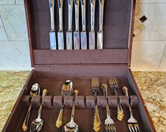 Lot # B66 - Oneida Golden Damask Rose Stainless Steel Flatware for 7 in Original Presentation Case