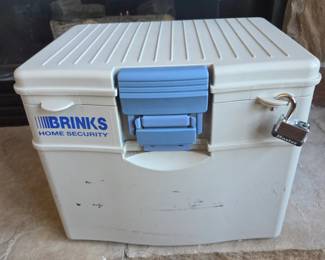 Lot # B90 - Brinks Home Security Fire Safe Lock Box with Blue Latch and Master Lock