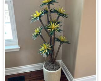 Lot # B34 - Artificial Potted Plant with Yellow and Green Succulent-Style Leaves in Textured Pot