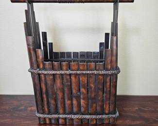 Lot # B5 - Vintage Handmade Bamboo Basket with Woven Handle - Rustic Decorative Storage