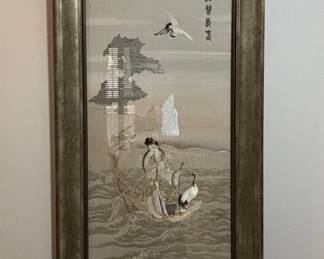 Signed Japanese Silk Embroidery Picture
