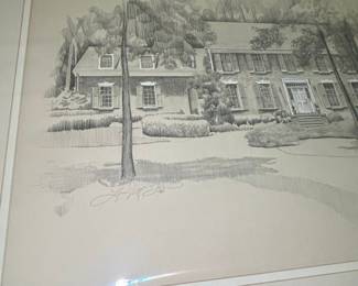 Architectural Pencil Sketch of a Colonial-Style Home