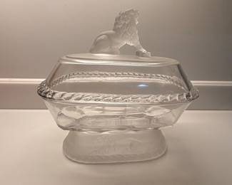 Gillinder and Sons "Lion" Pattern Glass Covered Dish