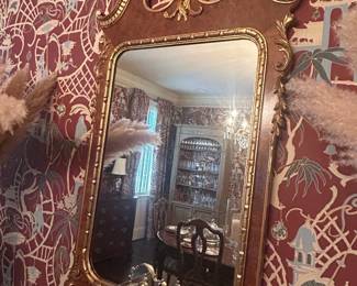 Chippendale style Giltwood Mirror with Burl Wood Veneer