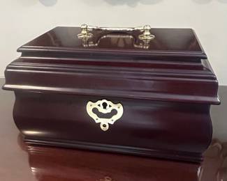Mahogany Jewelry Box with Brass Hardware and Keyhole Escutcheon