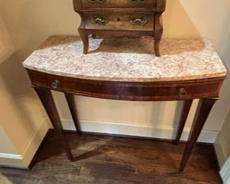 Neoclassical Demilune Console Table with Marble Top