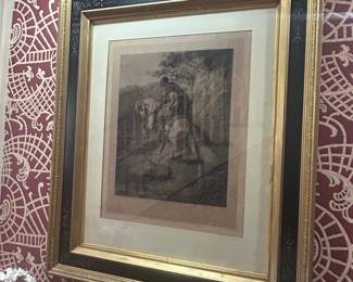 Gustave Doré Etching of a Knight on Horseback