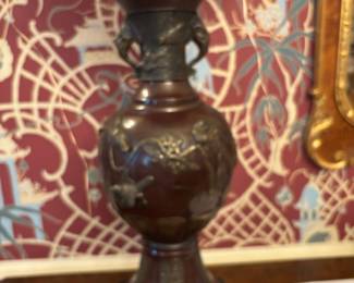 Pair of Japanese Meiji Period Bronze Vases, 24" C. 1868 - 1912