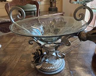 Wrought Iron and Glass Fruit Bowl