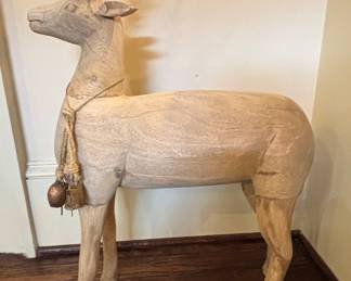 Pair of Thai Hand-Carved Wooden Deer