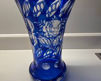 Bohemian Cobalt Blue Cut Crystal Vase