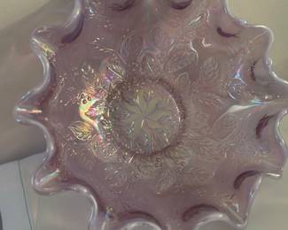 Fenton lilac purple carnival glass ruffled bowl 8" 