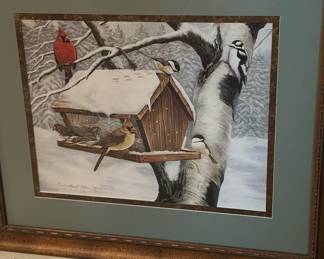 Winter scene, cardinal art 