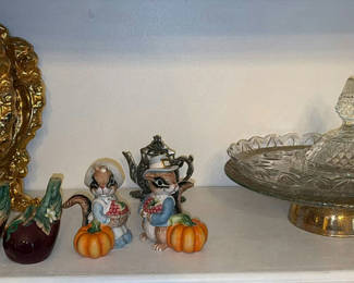 Lot 45: Assorted decorative home items: ornate frames, figurines, and glassware