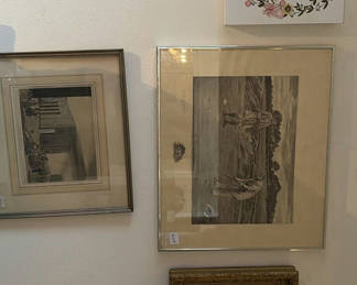 Lot 65: Assorted framed artworks and decorative clock