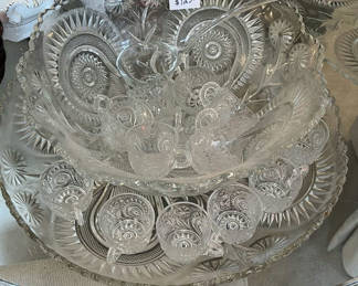 Lot 53: Crystal punch bowl set with pedestal and matching cups