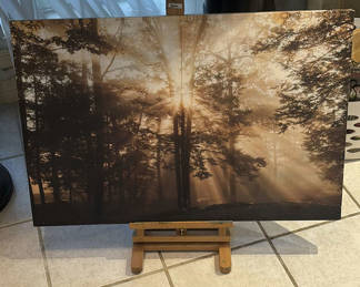Lot 253: Forest landscape painting on wooden easel