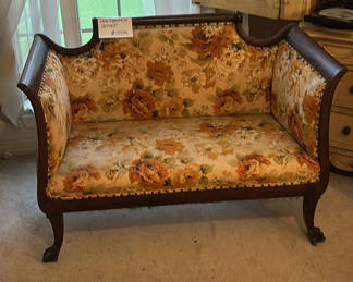 Lot 268: Vintage floral-printed wood-framed settee