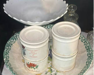 Lot 201: Christmas-themed ceramic canisters, bowls, sleighs and glassware