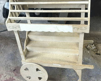 Lot 234: Vintage cream rolling cart and arch fretwork panels