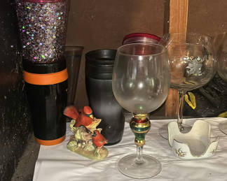 Lot 221: Assorted Glassware, Goblets, and Brass Accents