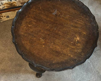 Lot 263: Round Burl Wood Table on Three-Leg Pedestal